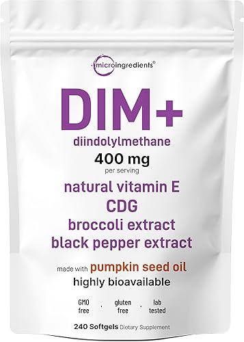 Micro Ingredients DIM+ Suplemento de 400 mg para hombres y mujeres 240 cápsulas blandas con aceite de semilla de calabaza Complejo 7 en 1