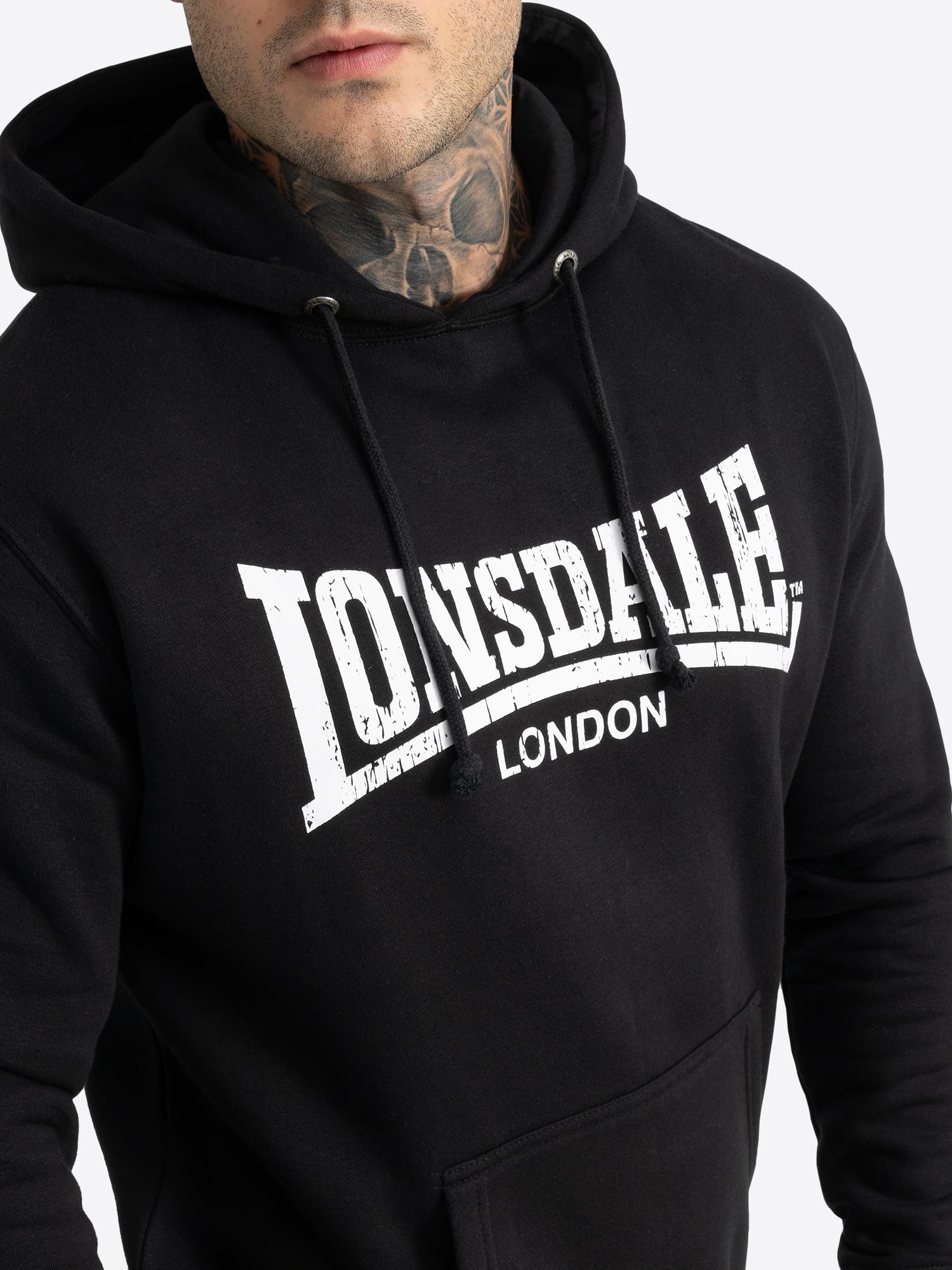Lonsdale London Wolterton Hombre Sudadera con Capucha Negro 60% algodón, 40% poliéster Regular
