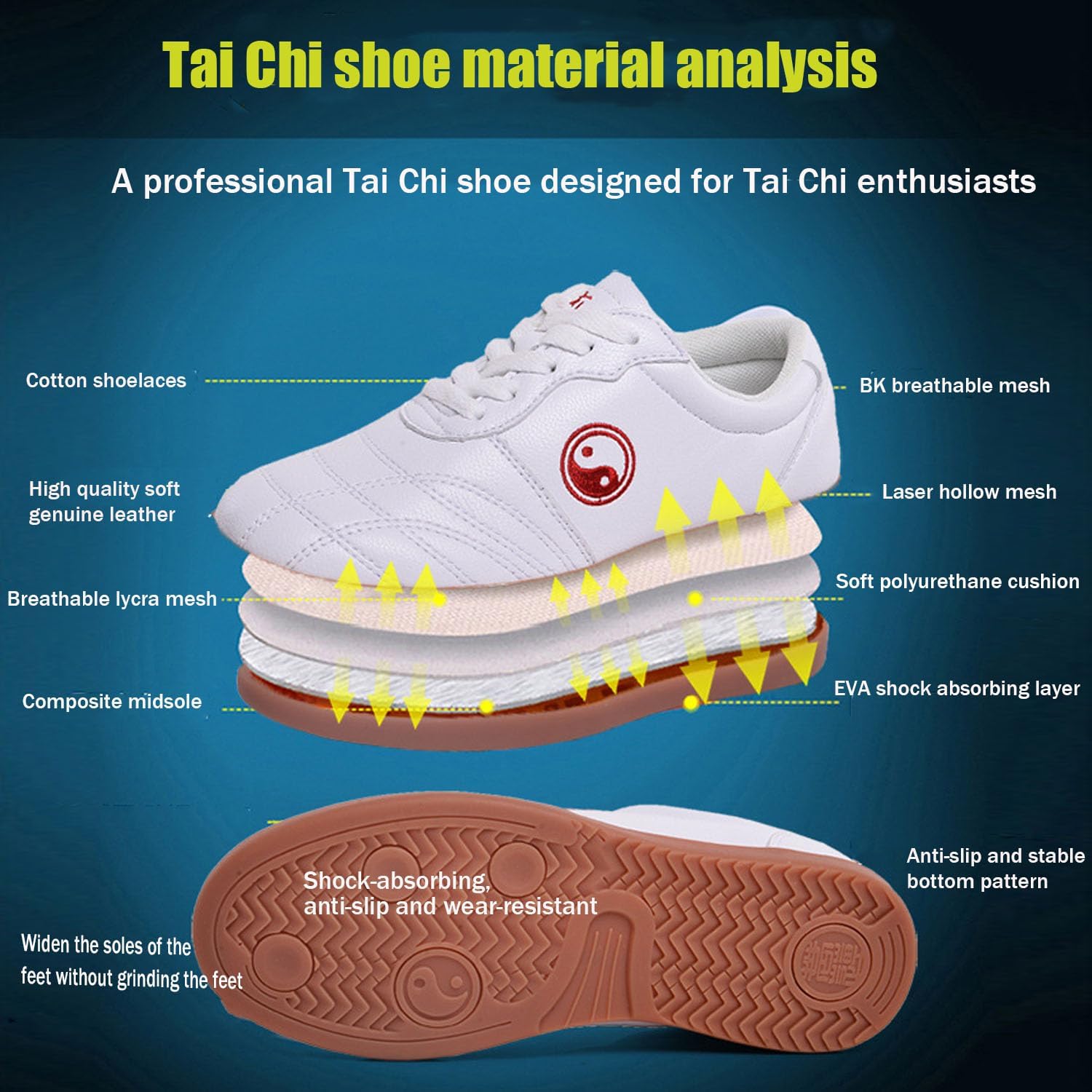 Tai Chi Shoes for Men Non Slip Martial Arts Shoes Women Leather Tai Chi Kung Fu Training Shoes,Taekwondo Shoes,Kung Fu Shoes(Size:42 EU/8 US,Color:White)