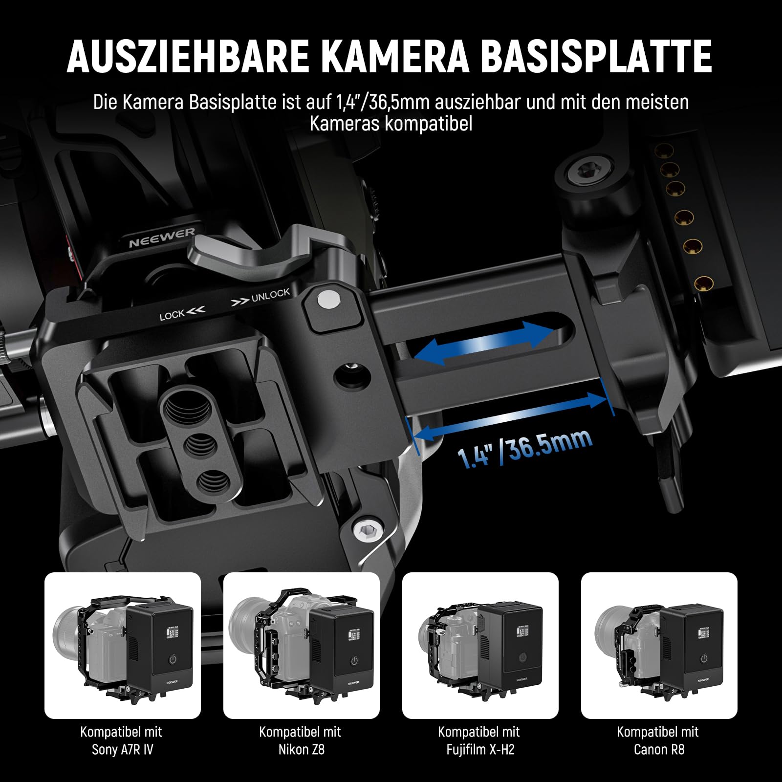 Neewer Faltbare V-Halterung Batterieplatte mit Arca-Typ-Kamera-Grundplatte für RS4 RS3 Gimbal & Stativ – Bild 6