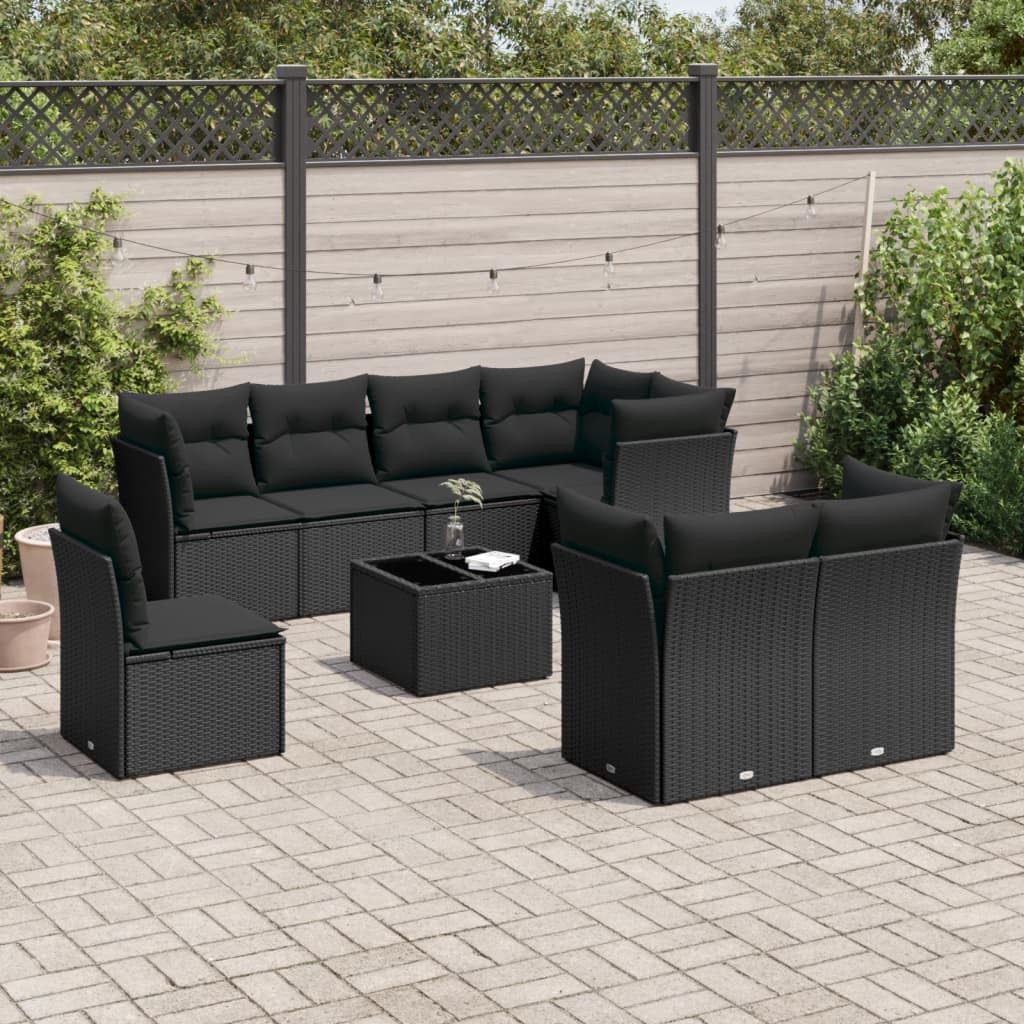 Set De Sofas Jardin 8 Piezas Cojines Ratan Sintetico Negro