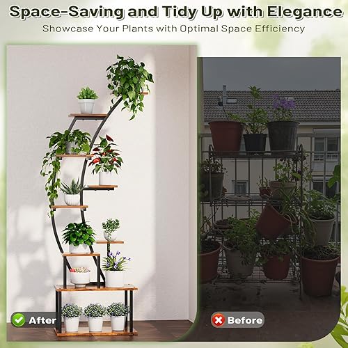 Miniatura 6 de Soporte para plantas de interior con luces de crecimiento, paquete de 2 estantes esquineros de 63 pulgadas de alto con gancho, organizador de