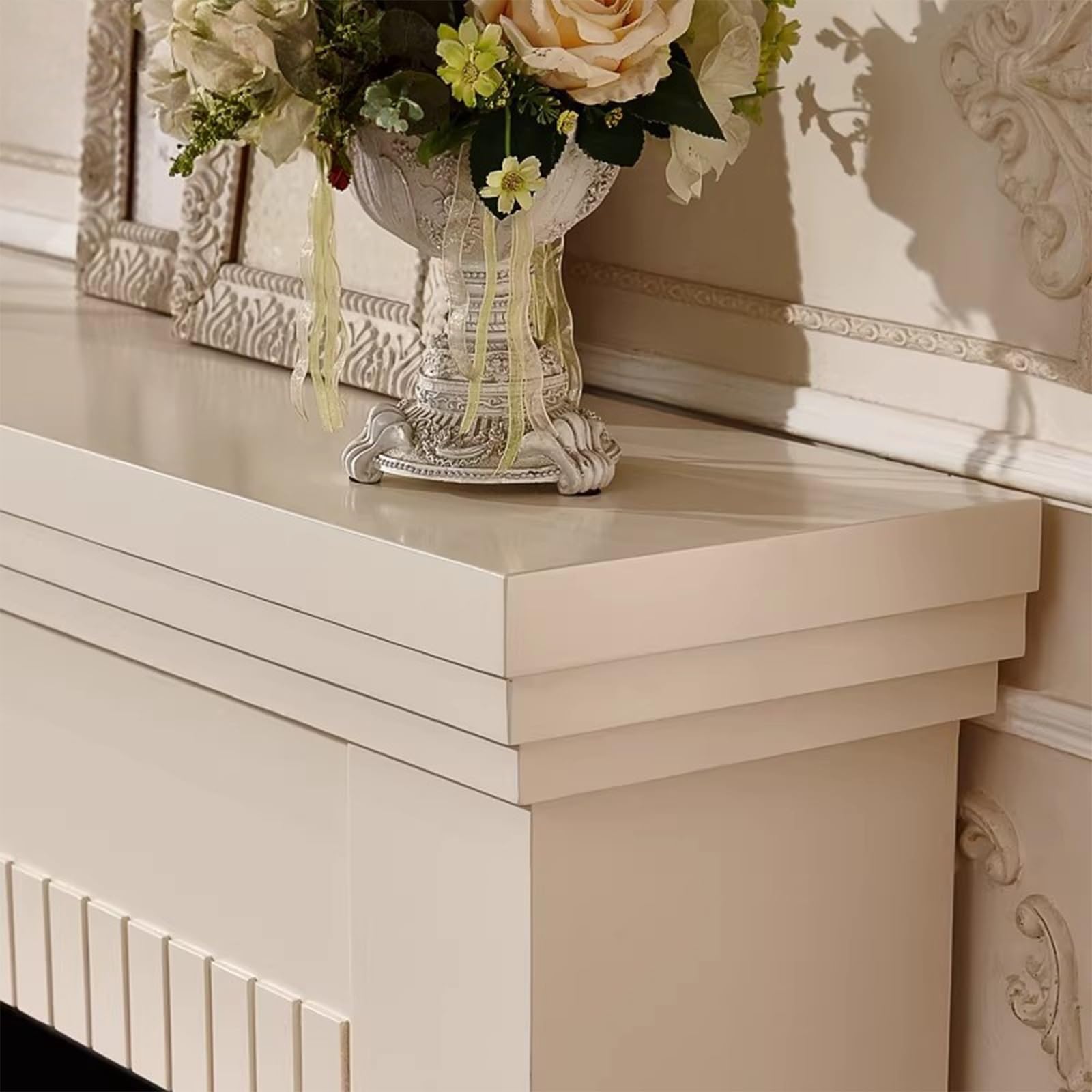 Cornice per caminetto Cornice for caminetto in rovere massello con mobiletto decorativo motivo a mattoni(Natural)