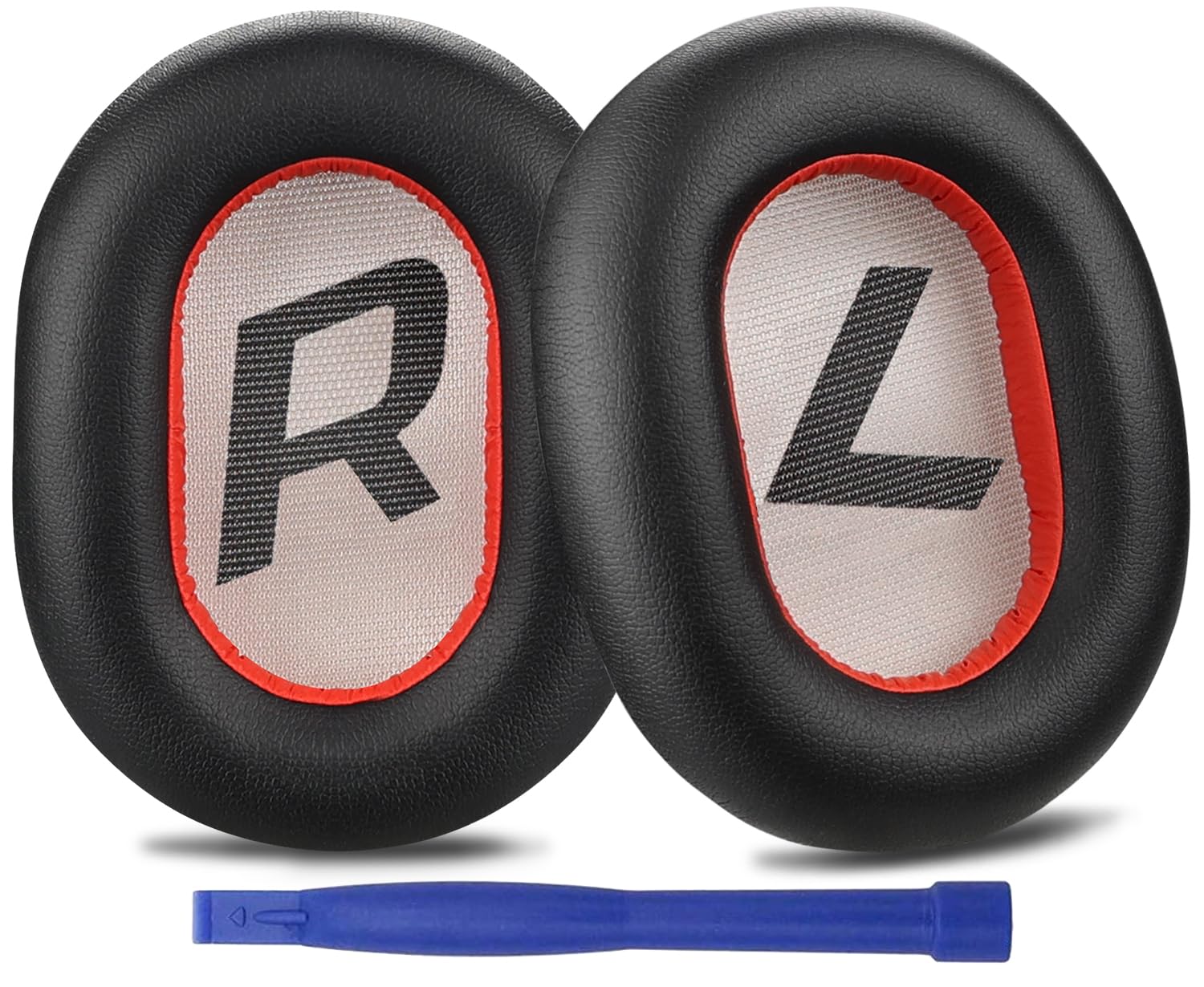 SOULWIT Ear Pads Cushions Replacement, Earpads for Plantronics BackBeat Pro 2, Voyager 8200 UC Headphones, Noise Isolation Memory Foam, Softer Protein Leather (Black+Red)-image-5