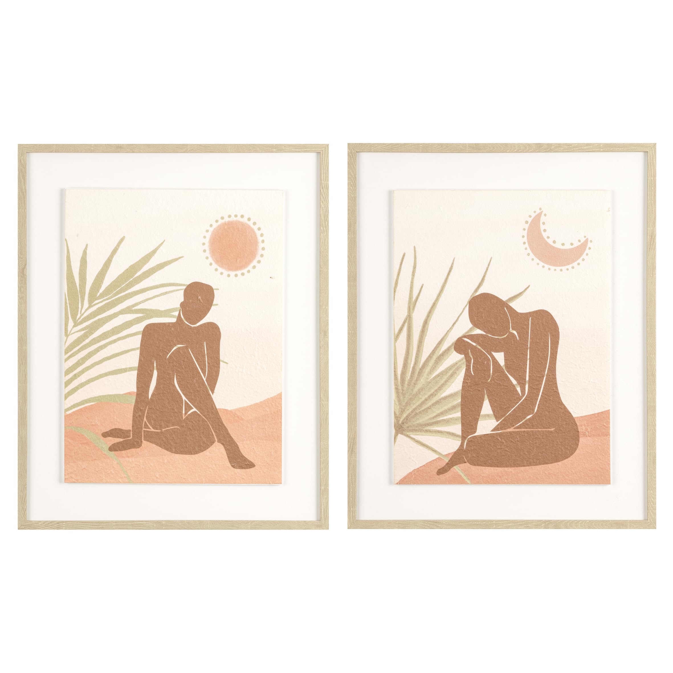 Coppia Di Quadri Moderni Per Soggiorno | Stampa Su Tela Con Cornice Legno Chiaro | 45x60 Cm | Design Fiori - Foto 3