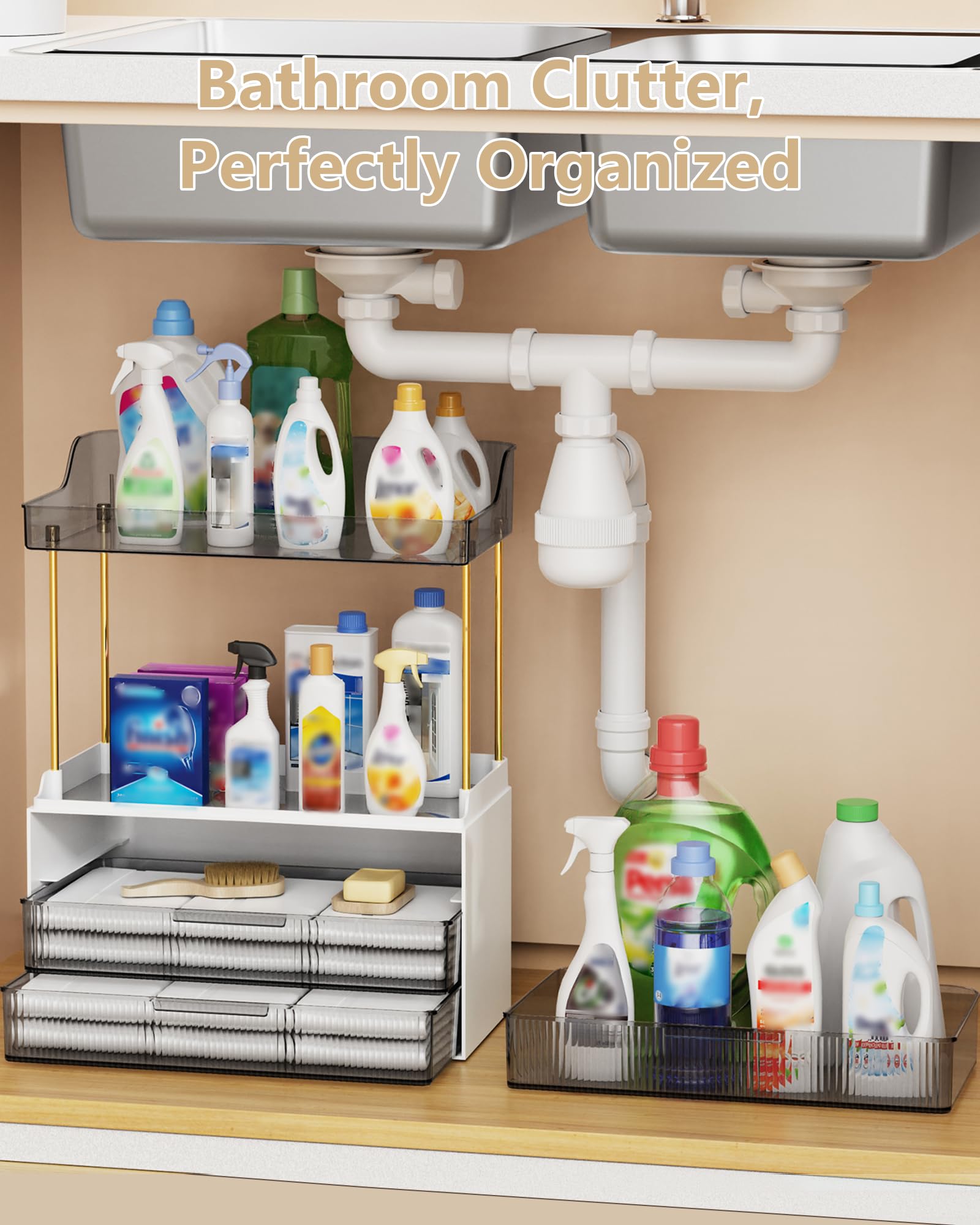 Anylady Bathroom Organizers and Storage, Makeup Organizer (Sturdy Durable Attractive), Ideal for Vanity, Countertop, Counter, Perfume, Skincare, Cabinet, Cosmetic, Dresser Organizer (Gold): black 3 Drawers