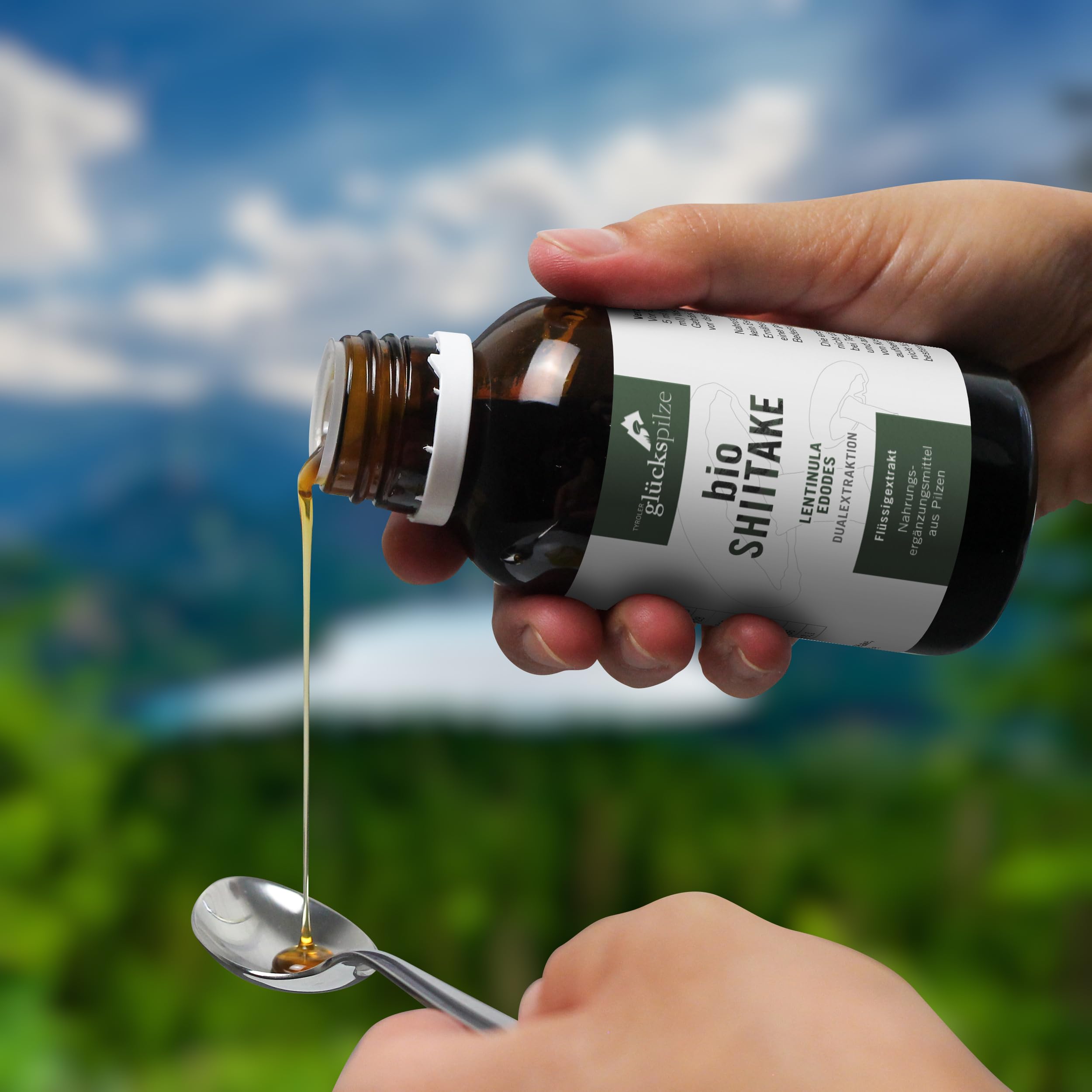 Bio Shiitake Flüssigextrakt hochkonzentriert - Dual-Extrakt auf Glycerin Basis - hochdosiert, alkoholfrei - 100 ml - Lentinula edodes Vitalpilze Extrakt - AT-BIO-701