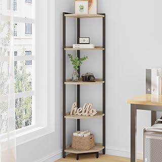 Hzuaneri Corner Shelf Stand, Corner Bookshelf with Metal Frame