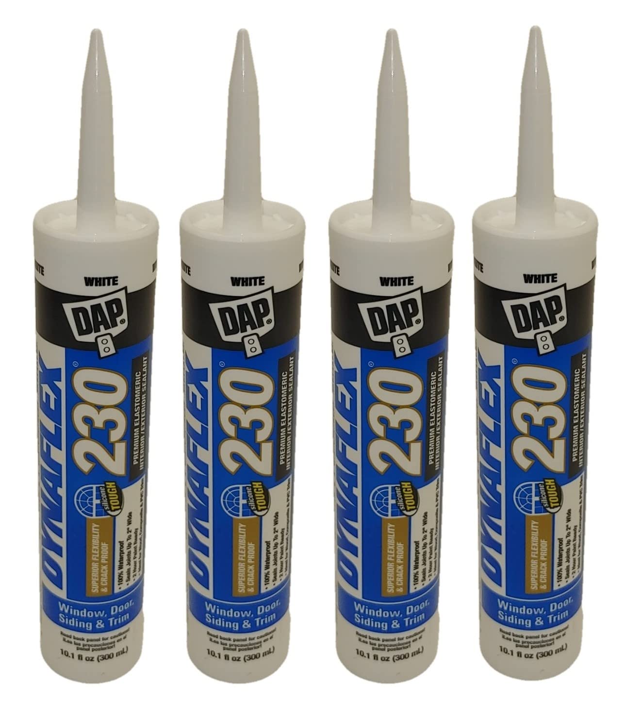 4X DAP Dynaflex 230 Sealant Caulk Tubes Lot, White Exterior Elastomeric