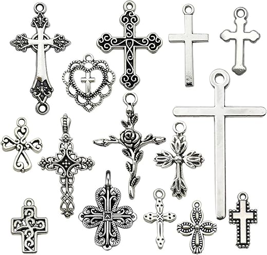 15 Pcs Cross Pendant, Silver Charms for Jewelry Making, DIY Craft, Fashion Accessories, Cross Charms, Suitable for Beads B...