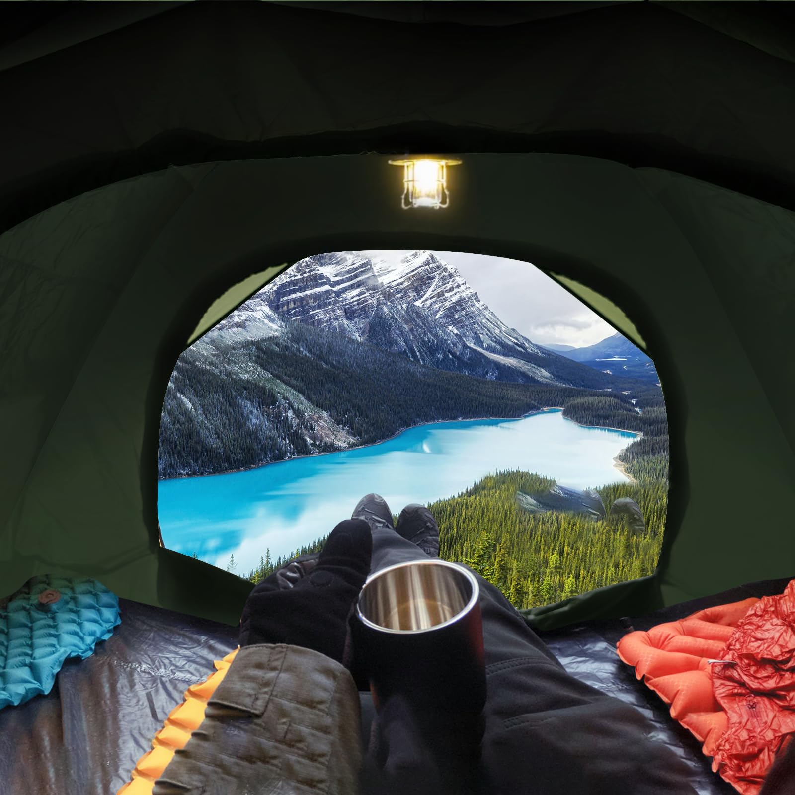 Tienda de Campaña 2-3 Personas Automática, Tienda de Cúpula de Doble Capa Portátil, Tienda de Campaña Grande para 3 Estaciones para Trekking, Familias, Camping