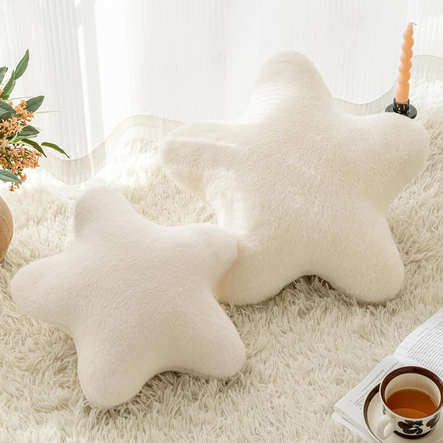 Star Pillow, Decorative Throw Pillow with Plush for Couch, Cute Decor Pillows for Bed, Aesthetic Star Shaped Pillow Fun Cushion for Sofa Living Room (Ivory White, 14.9 Inches) image 2