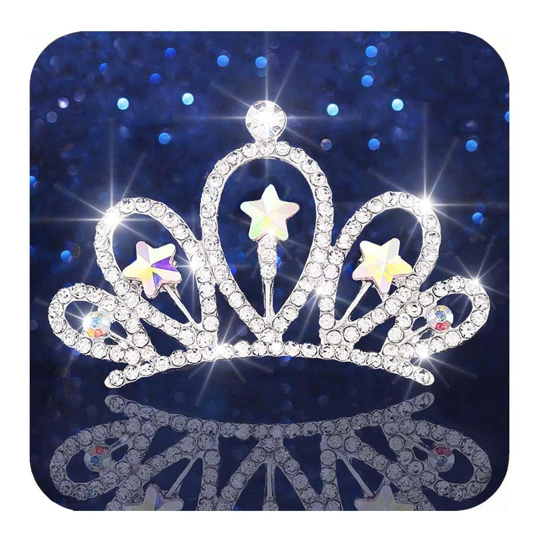 Kilshye Star Girls Tiara Comb Silver Rhinestone Princess Crown Hair Comb Crystal Hair Accessories for Birthday
