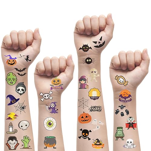 180 piezas de 60 diseños de tatuajes temporales de Halloween para niños, calcomanías de tatuajes falsos para niños, suministros de fiesta, farol de