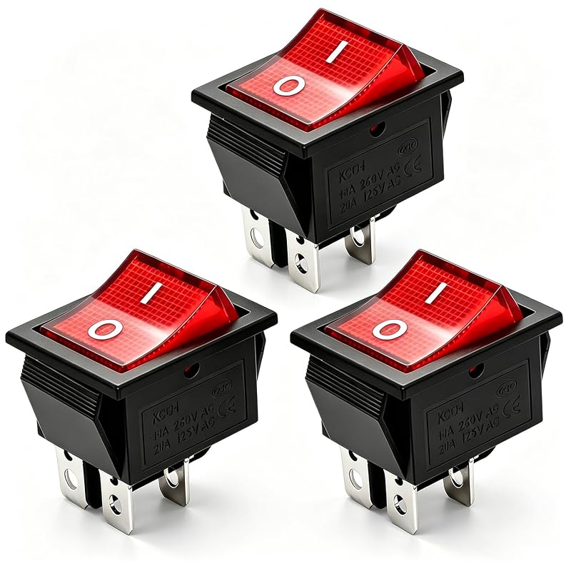 Chave Gangorra Rocker Iluminada Vermelha TWTADE DPST 4 Pinos ON/OFF 20 A – Kit com 3 unidades