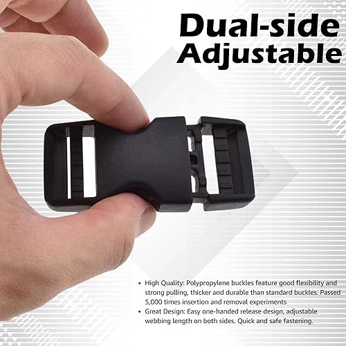 Miniatura 4 de Lxnoap Hebillas de liberación lateral rápida de 1 pulgada de ancho, doble ajustable, sin clips de costura, reemplazo de plástico resistente para