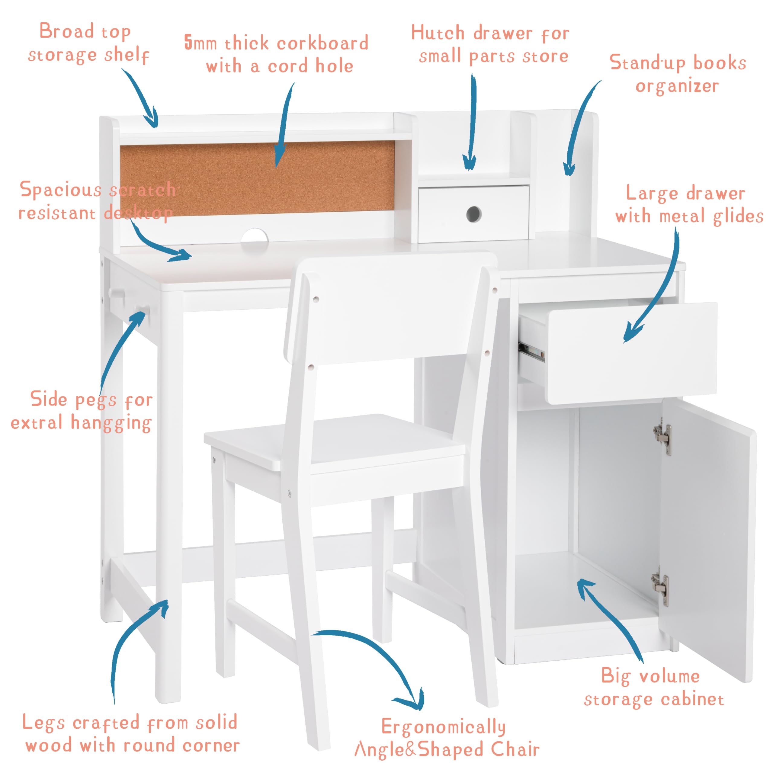 Juego de escritorio y silla para niños, escritorio de estudio para niños con gabinete para 5 a 12 años, mesa de estudio de madera para niños, mesa de escritura para estudiantes, estación de 5