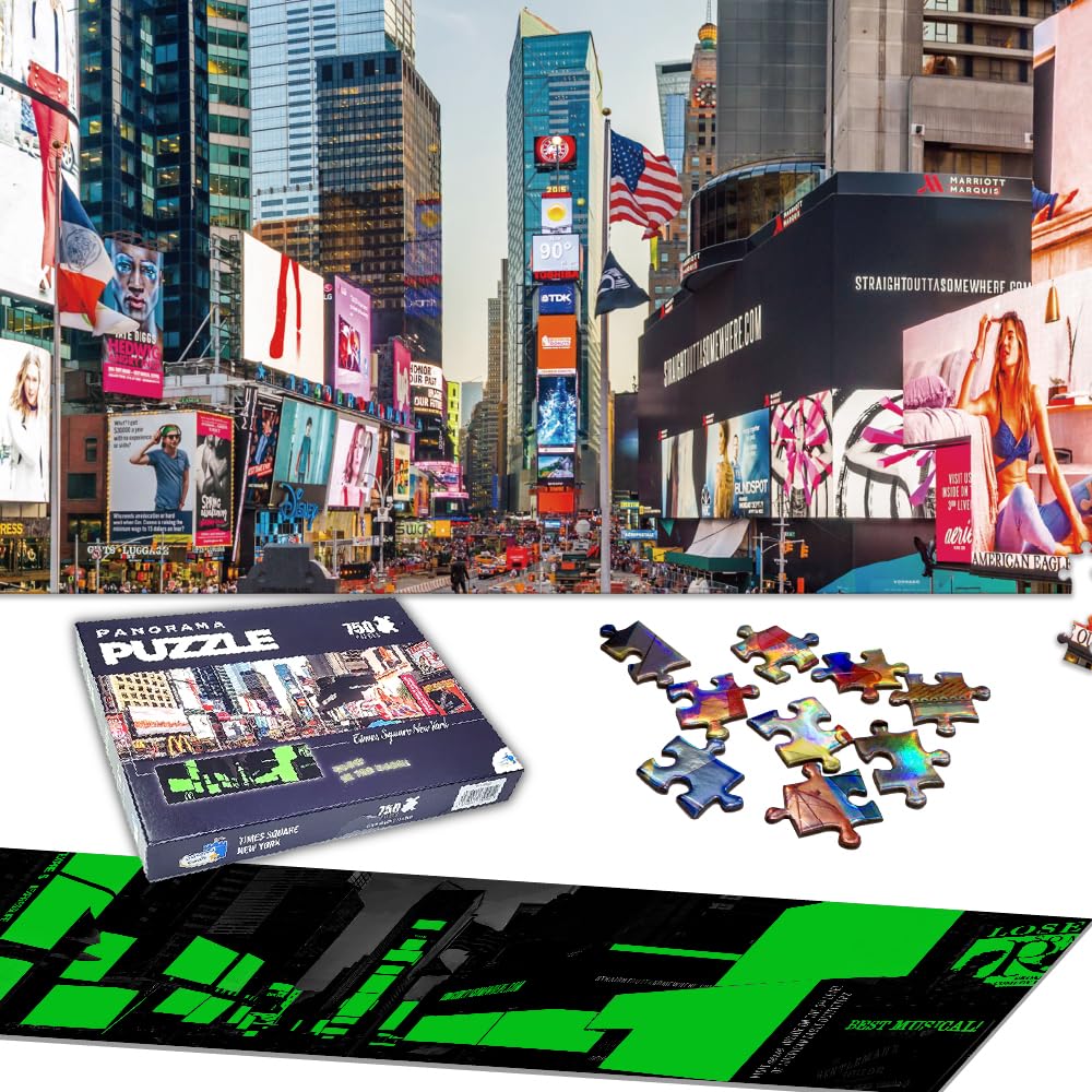 Glow In The Dark 750 Pieces Jigsaw Puzzles for Adults Landscape Panorama Photo Landmark Classic Puzzle (Times Square, New York USA)