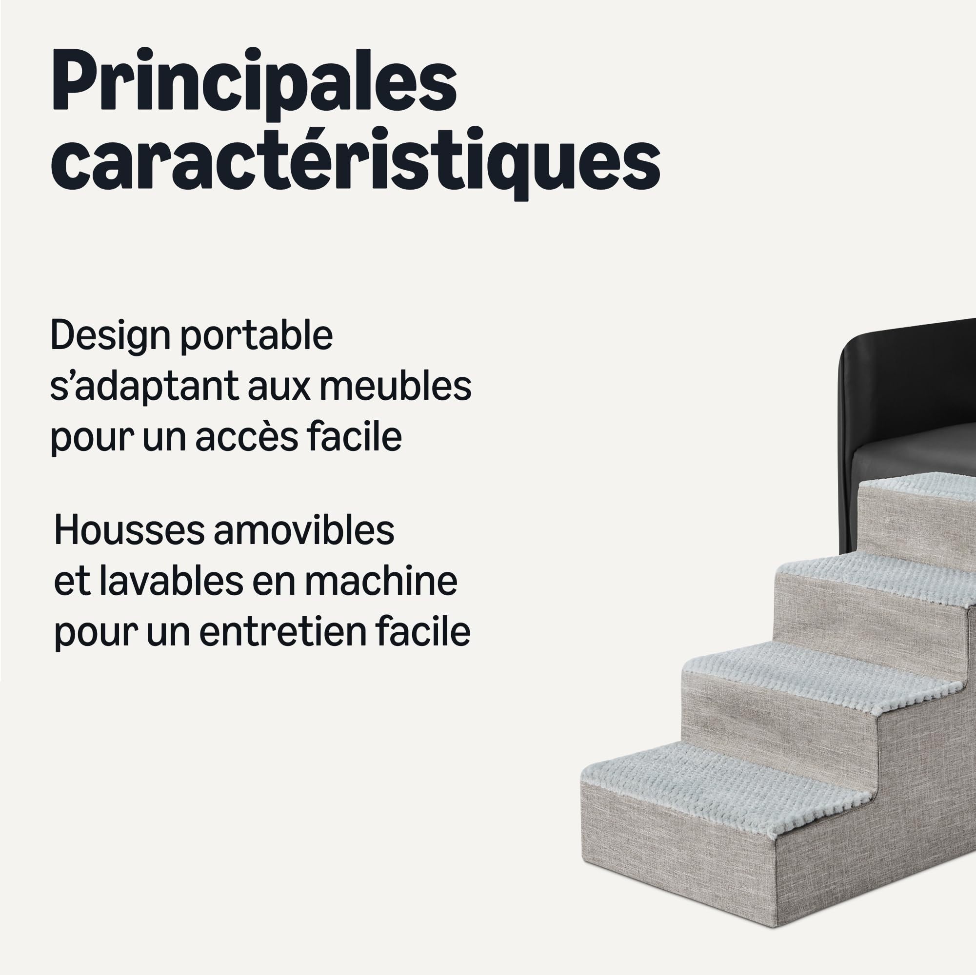 Amazon Basics Marchepied à 4 Marches pour Chien, 46,7cm de Hauteur, Escalier pour Chien pour Lit et Canapé Haut, Escalier Antidérapant pour Chiens et Chats d’Intérieur, Gris