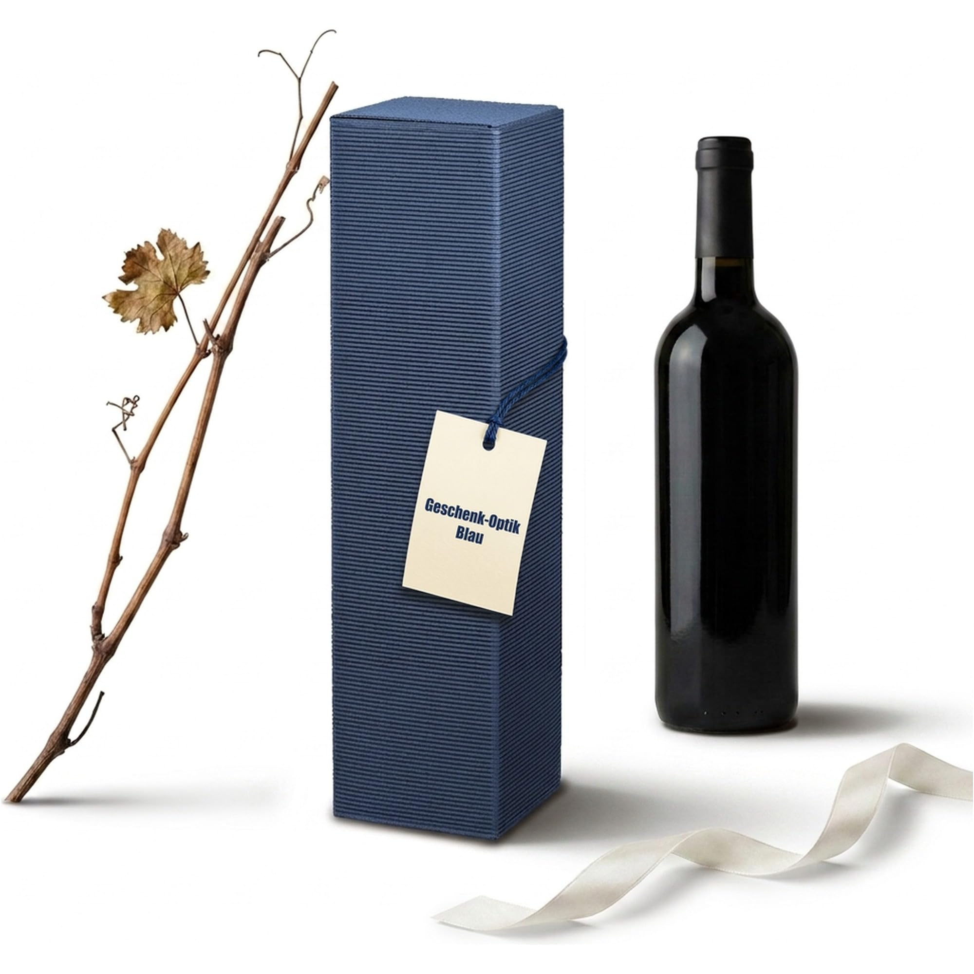 KK Verpackungen Flaschenkarton | 500 Stück, Faltschachtel für 1 Flasche, 90x90x355 mm | Weinverpackung Sektverpackung Blau | Offene Welle, Automatikboden | FSC-Zertifiziert, PTZ-Postgeprüft