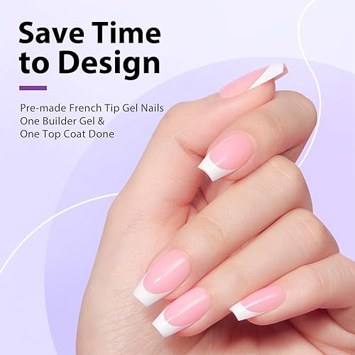 Miniatura 2 de btartboxnails X-coat Tips - Uñas francesas  Uñas cortas de ataúd con gel de uñas, dúo protector francés, lámpara de uñas, todo en uno de gel suave,