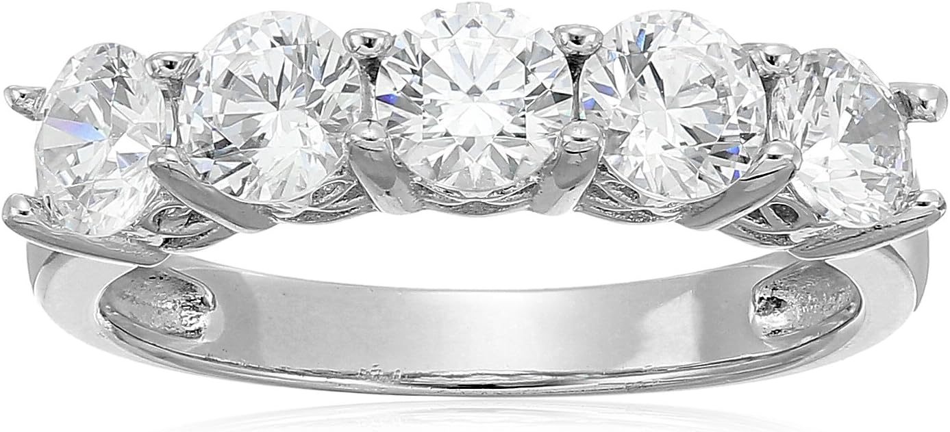 Amazon Essentials Sterling Silver Five-Stone Ring set with Round Cut Infinite Elements Cubic Zirconia (previously Amazon Collection)