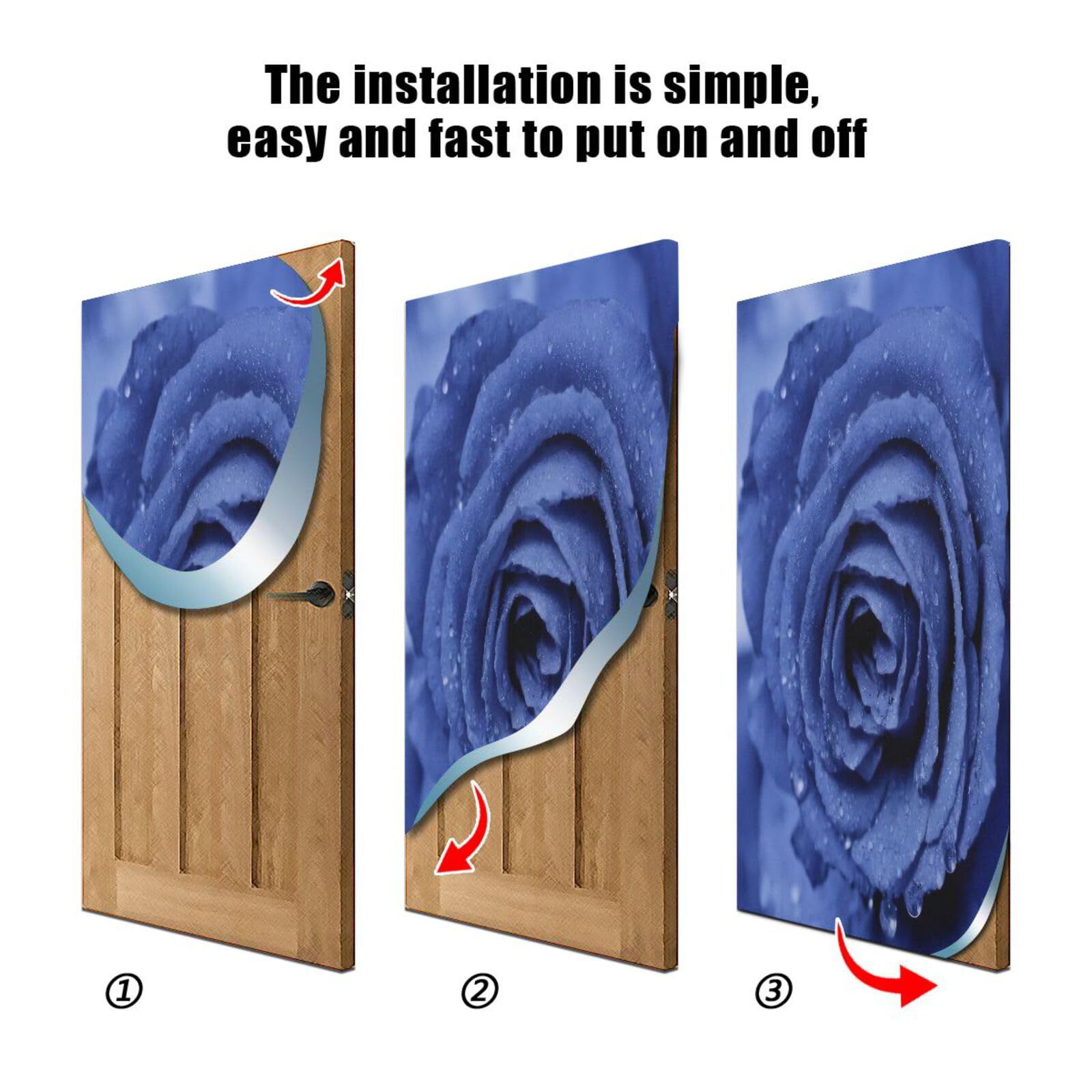 FLildon Blue Rose Raindrop Valentine's Day Door Cover Decoration, Party Accessory Porch Decor for Festive Ornament Room Door Covers 35 x 79 Inch