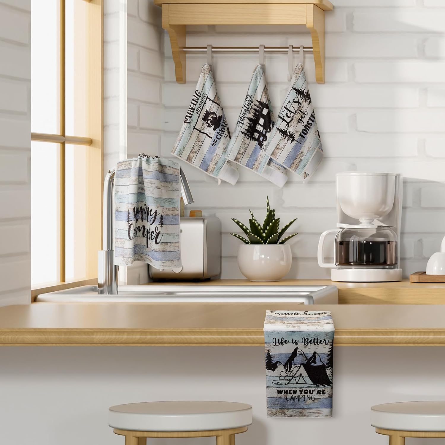 Boyiee Set of 6 Camping Kitchen Towels Happy Camper Tea Towels Absorbent Farmhouse Dish Towels with Funny Sayings 24 x 16 Inches Camping Hand Towels for RV Campers Lovers Gifts Accessories Decorations - Image 7