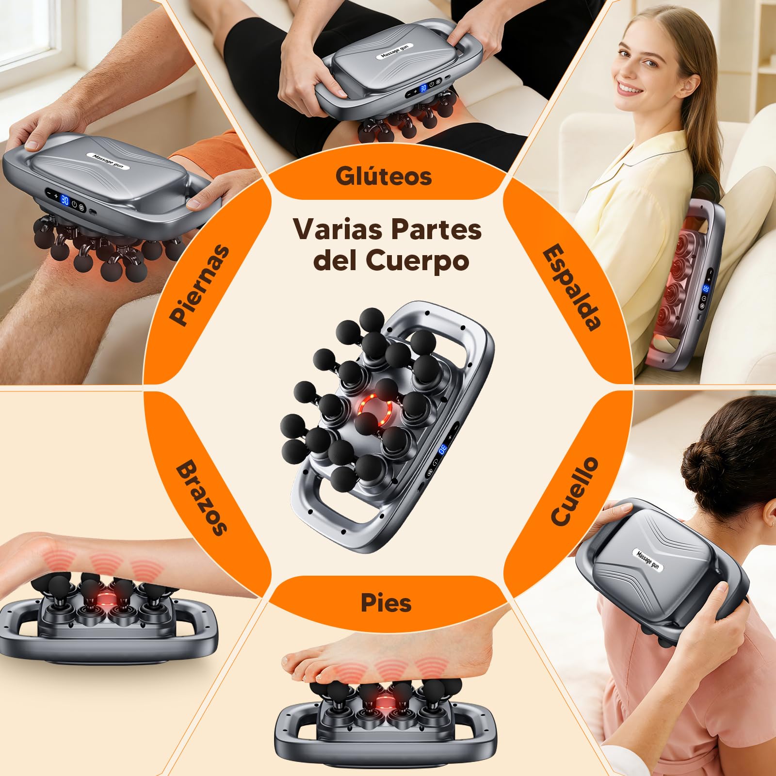 Pistola de Masaje Muscular de 20 Cabezales, 1800 mAh Masajeador Cervical y Espalda con 3 Modos,30 Velocidades, Masajeador Muscular Eléctrico con Luz Roja,Masajeadores de Percusión para Espalda,Cintura