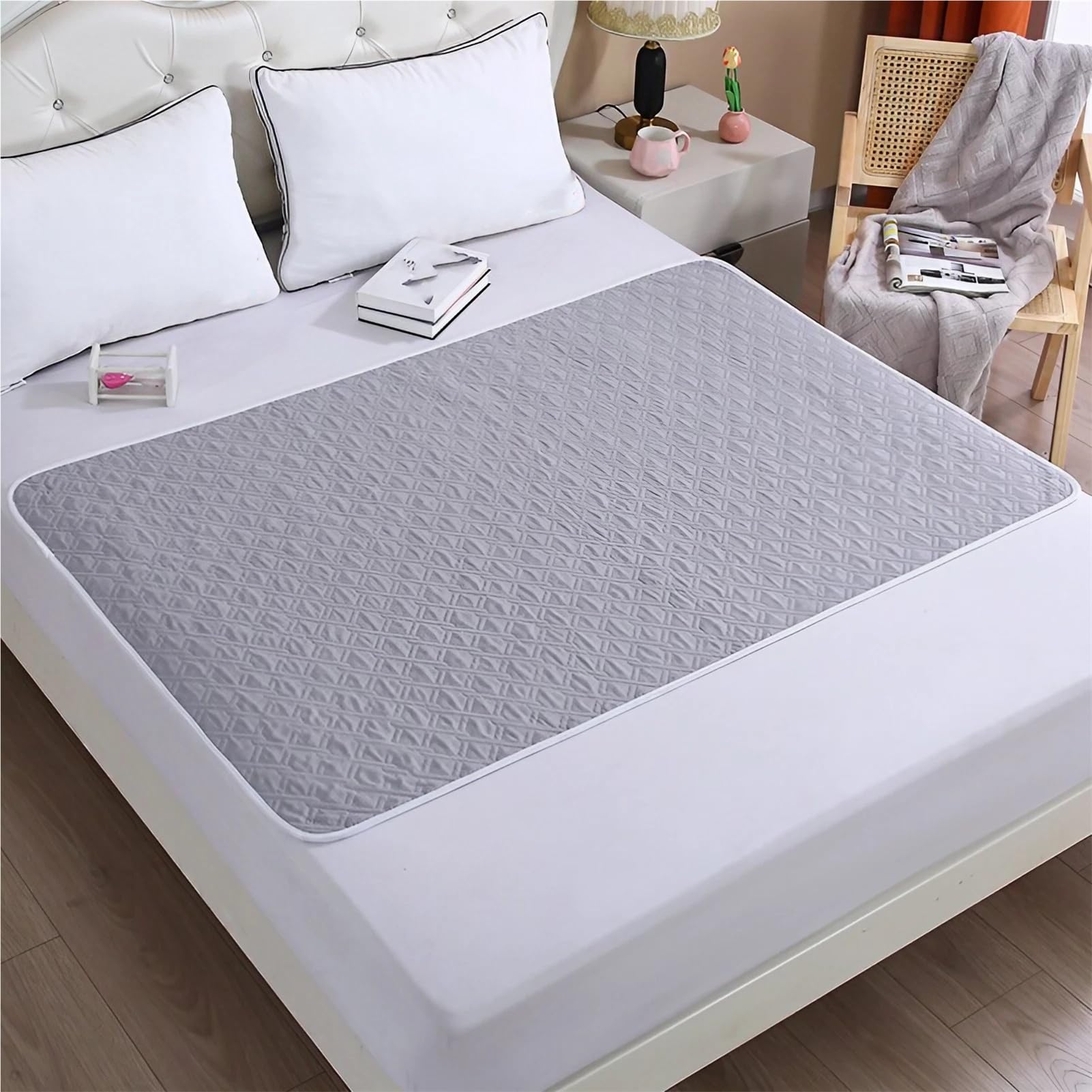 Incontinence Bed Sheets Waterproof Leak-Proof Washable, Mattress Protector Double Single Non-Slip, Highly Absorbent Soft Without Tucks for Adults(Gray,35 x 45 cm)