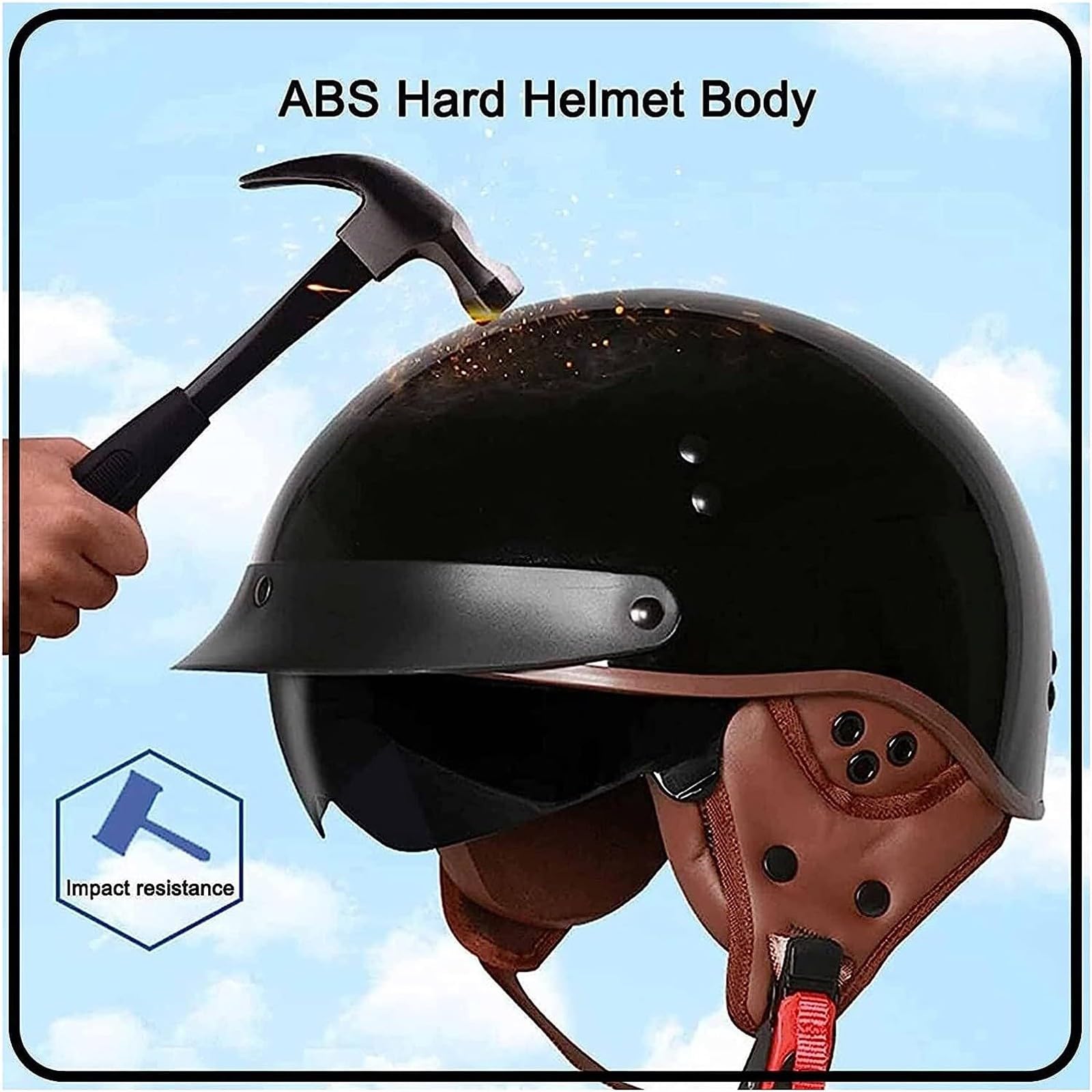 Motorrad Halbhelme Brain-Cap mit ECE Genehmigt mit Visier Brain-Cap Halbschale Roller-Helm Scooter-Helm Jet-Helm Retro Für Erwachsene Herren Damen