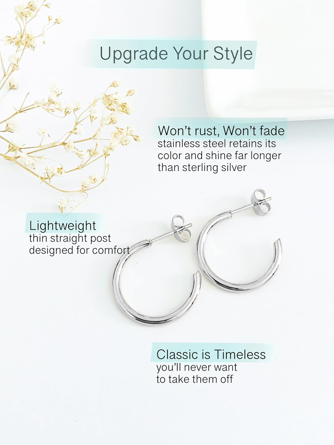 Altitude Boutique 18K Small Gold Hoop Earrings For Women | Gold Plated Thin Tube Earrings | Lightweight, Hypoallergenic Chunky Gold Open Hoops (Gold, Silver) - Image 3