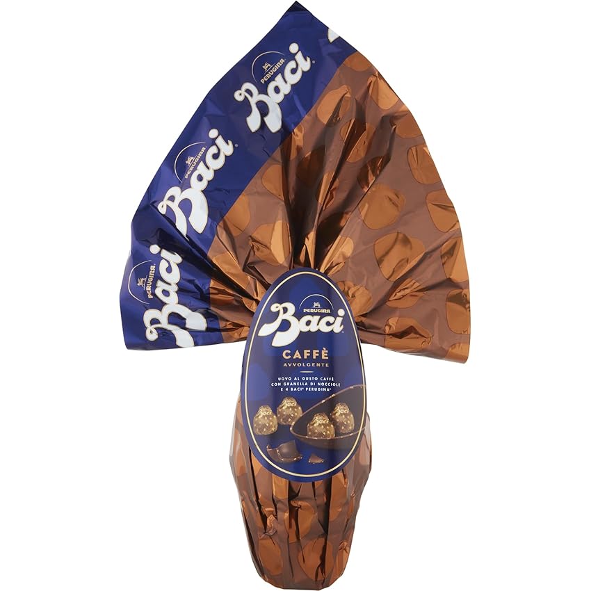 Immagine del prodotto BACI PERUGINA Uovo di Pasqua 2024 Cioccolato Fondente al Caffè con granella di Nocciole e 4 cioccolatini 265g