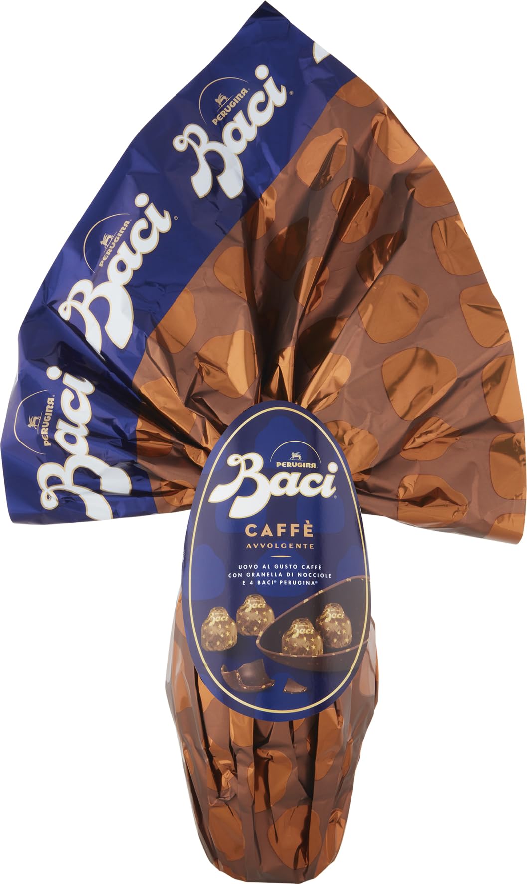 BACI PERUGINA Uovo di Pasqua 2024 Cioccolato Fondente al Caffè con granella di Nocciole e 4 cioccolatini 265g