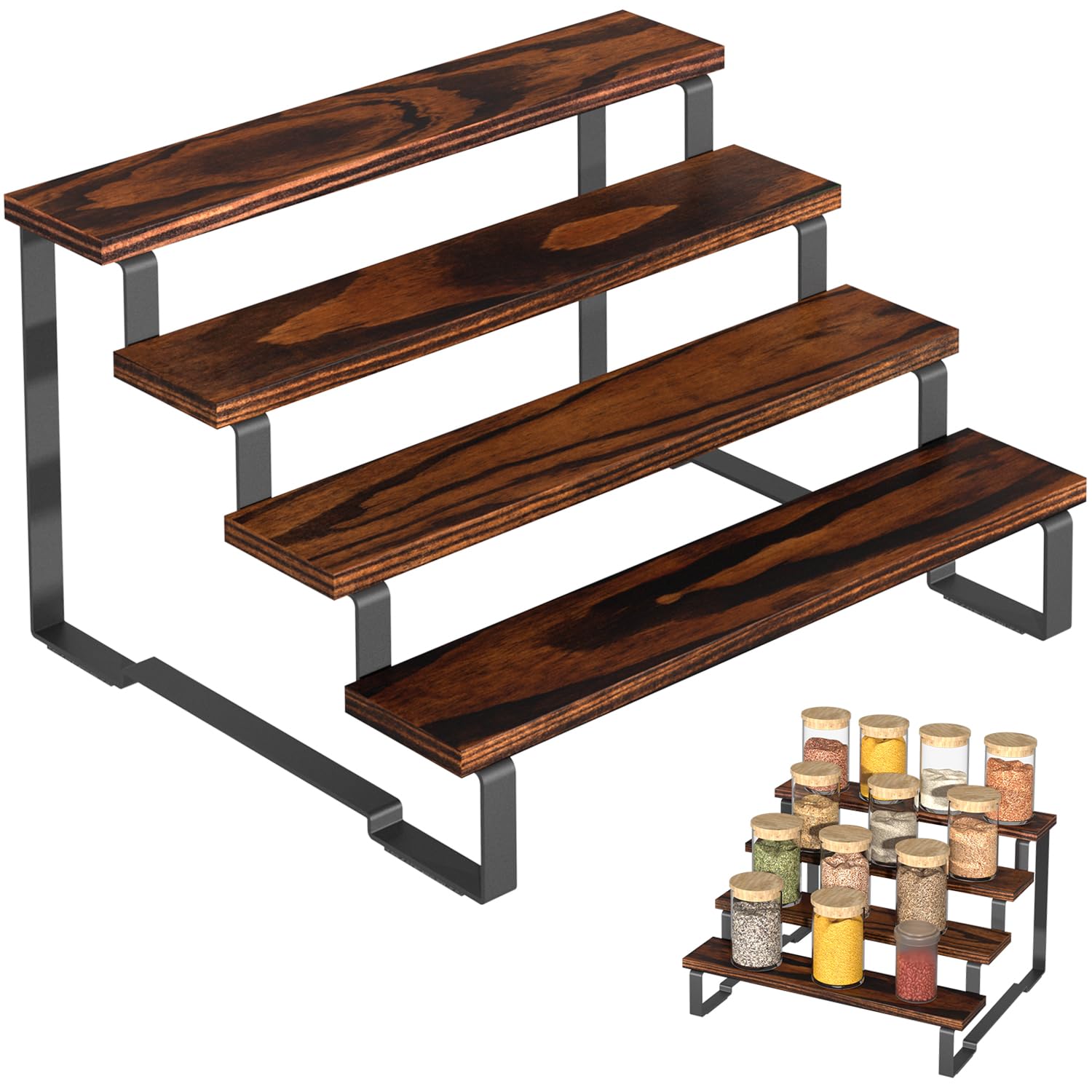 Amazon.com: 4 Tier Spice Rack Organizer Display Riser Stand, Kitchen ...