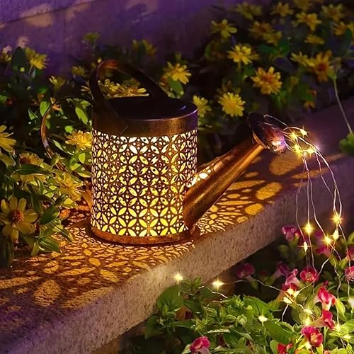 Miniatura 5 de Lámpara de lata de vertido impermeable para exteriores con energía solar, iluminación de jardín místico con diseño de metal retro y luces LED de