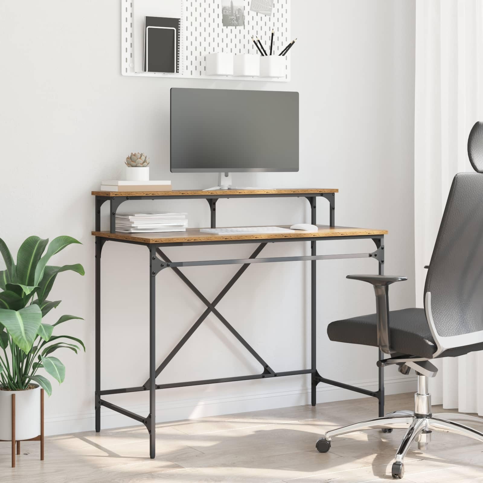 Bureau avec étagère ergonomique et meuble informatique peu encombrant pour étude