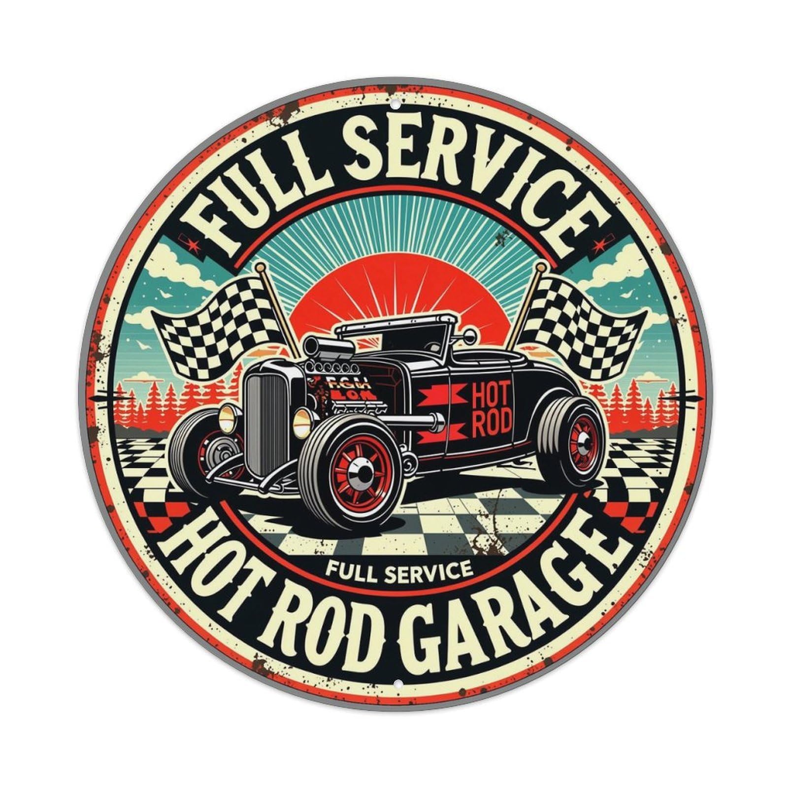 Full Service Hot Rod Garage Tin Sign Metal Poster Vintage Metal Signs for Home Man Cave Bar Cafe Kitchen laundry room Wall Decorations 8x8 inches