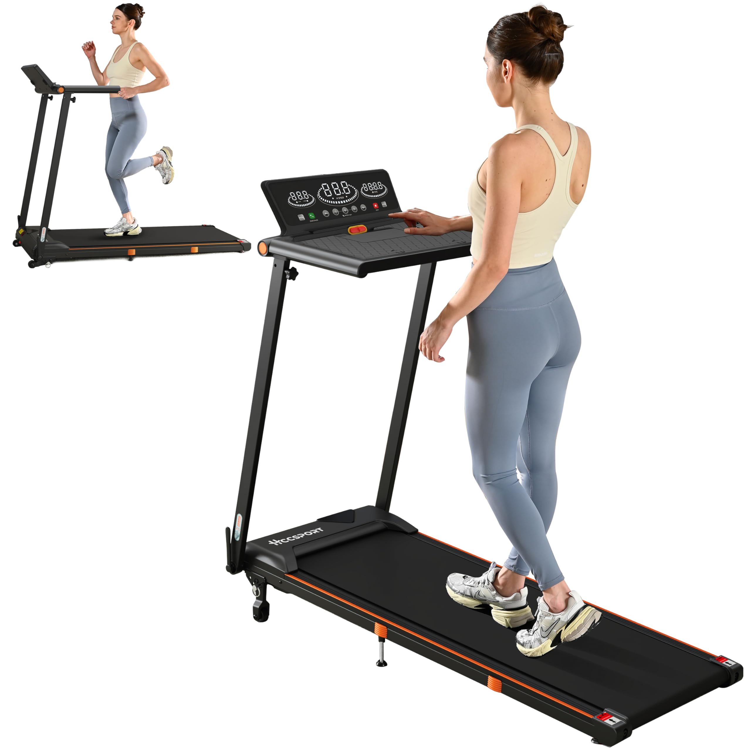 Treadmill with Incline, 3 in 1 Under Desk Treadmill Walking Pad with Removable Desk Workstation 3.5HP Foldable Compact Walking Treadmills for Home Small Office with Wristband Remote Control