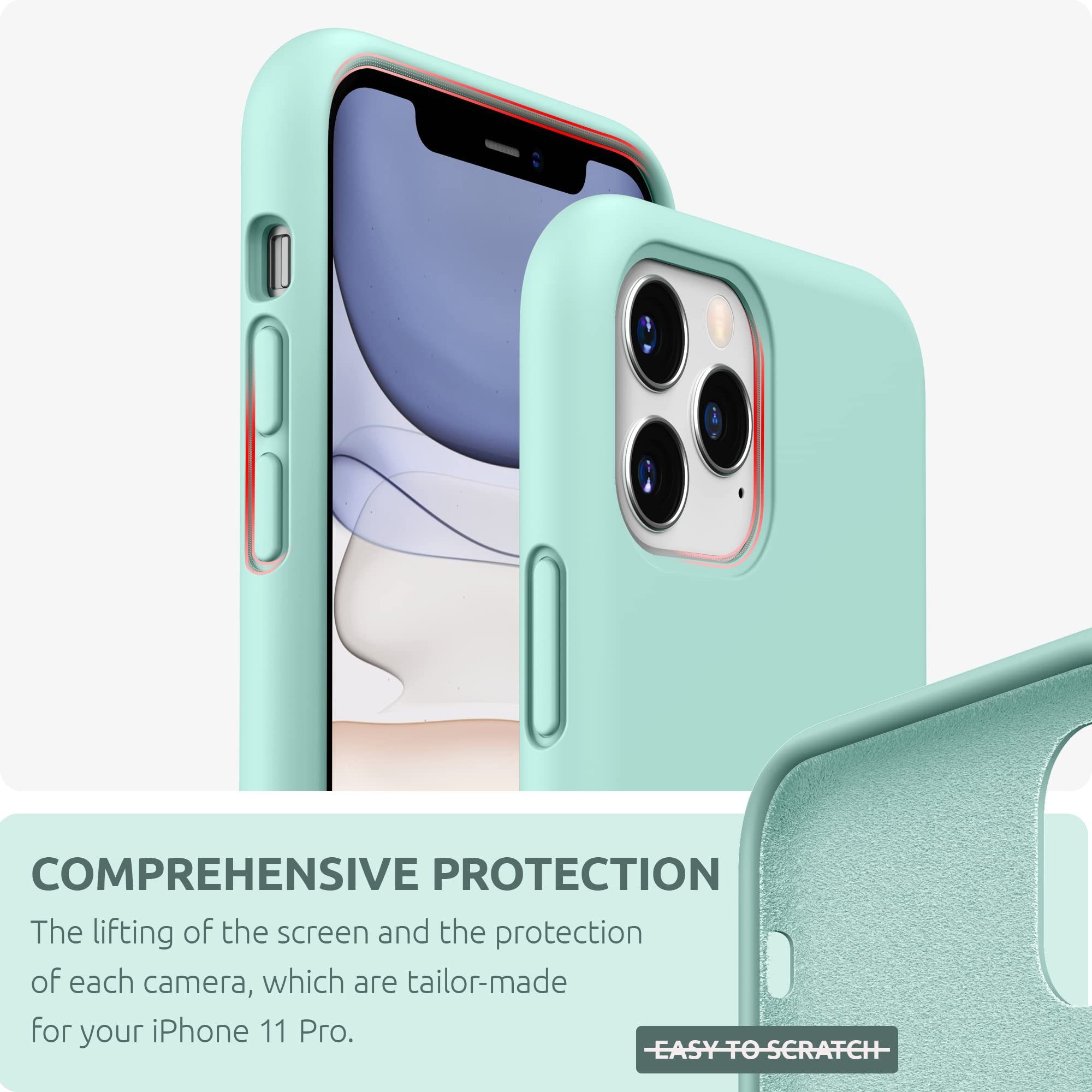 SURPHY Cover Compatibile con iPhone 11 PRO, Custodia per iPhone 11 PRO Silicone Liquido Cover Antiurto con Fodera in Microfibra, Full Body Protettiva Case per iPhone 11 PRO 5.8", Verde Mare