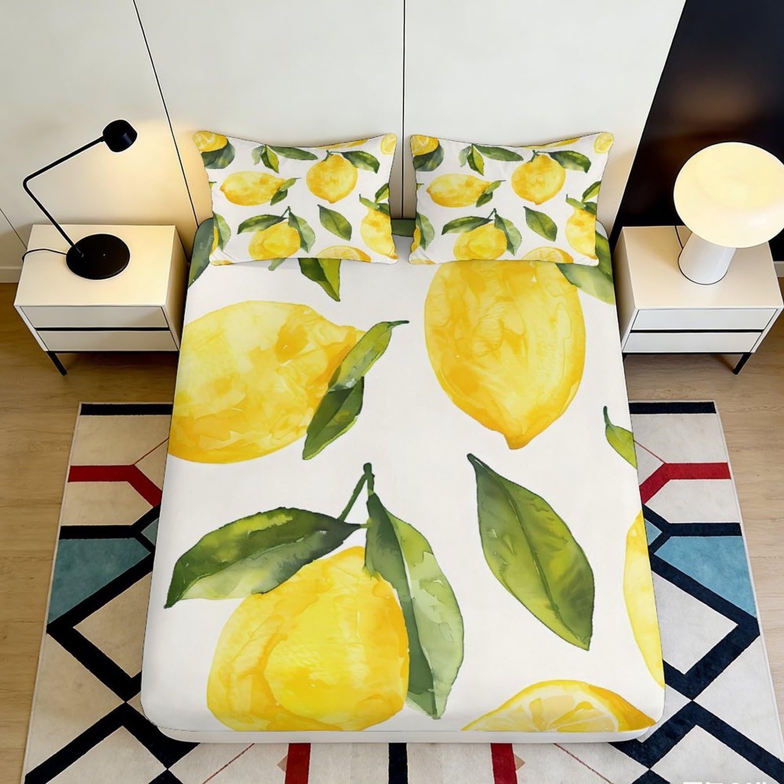 Pnayamiorkfel Style-6 3D Printed Lemon Art Fitted Sheet Microfiber Soft Breathable Citrus Fruit Bed Cover For Bedroom Dorm Mattress Protection Decor 90X200x25cm