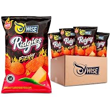 Wise Snacks Ridgies Fiery Potato Chips, Spicy and Crunchy Snack Pack, 0.75 Ounce Bags 40 Count, Bold Flavor, 0g Trans Fat, No Preservatives