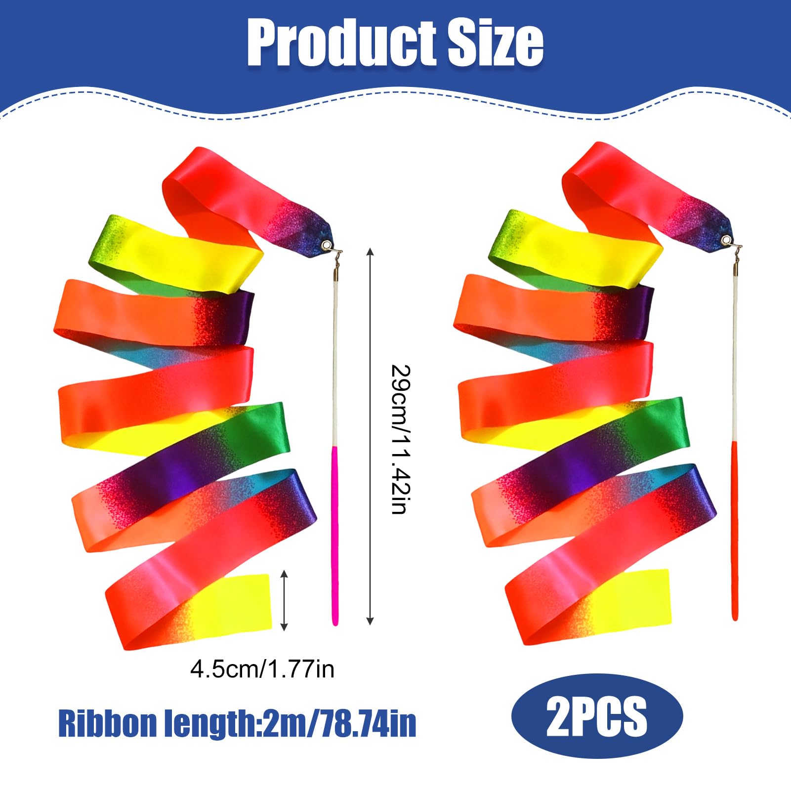 Ruban GRS Enfant 2 Pièces 2m - Ruban Gymnastique pour Danse et Entraînement Sportif