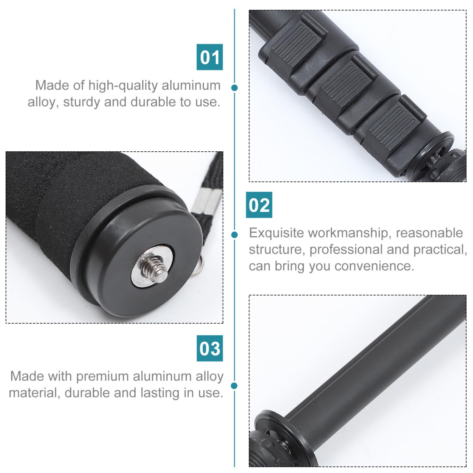 Monopié Extensible para Cámaras Digitales, Monopié Compacto de Aleación de Aluminio, Negro, Ligero, Carga Máxima 3kg para Cámara