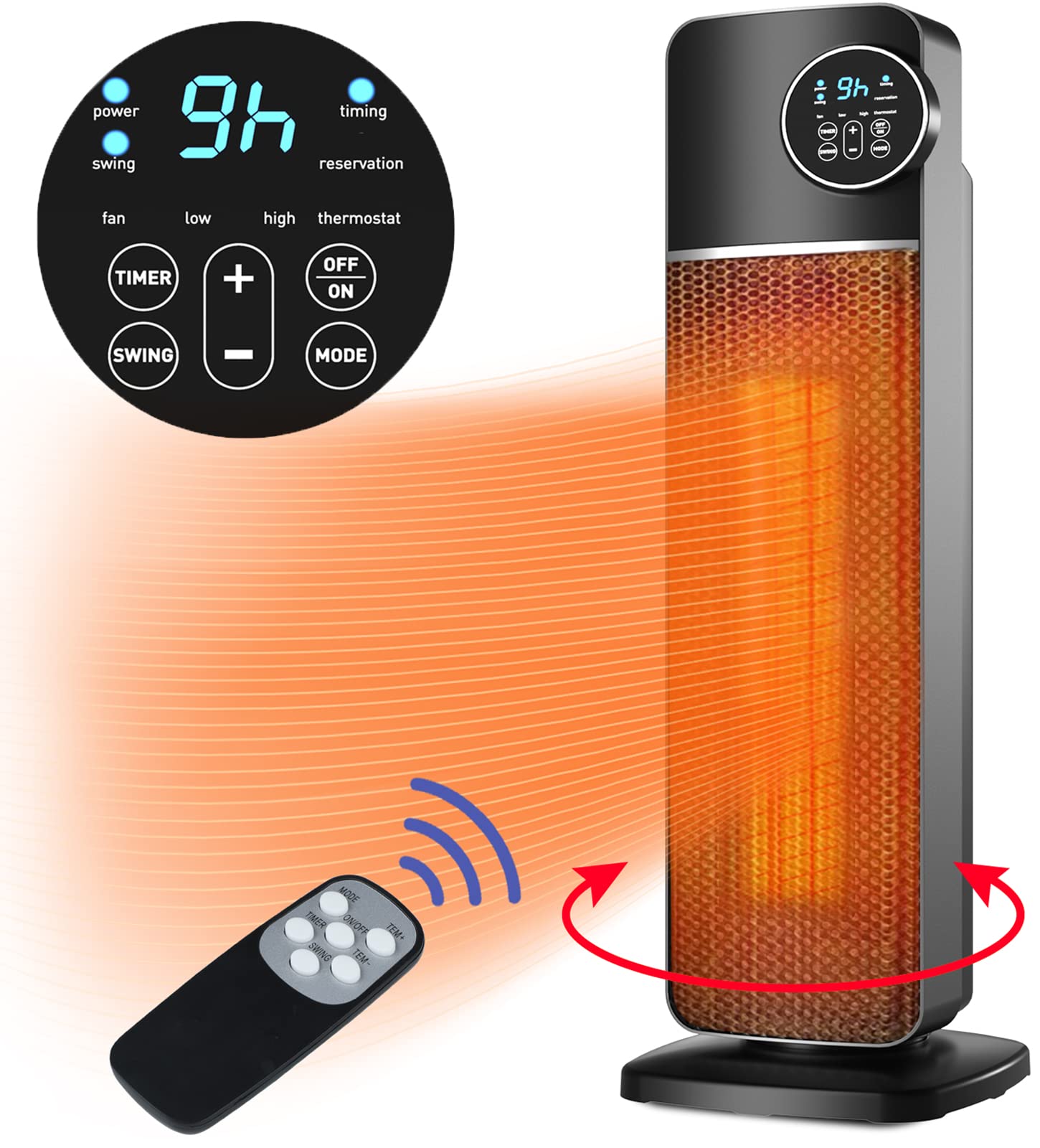 Fan Heater, Sunvoy 2000W Electric Ceramic Vertical Space Heater with Smart  Thermostat, Quiet, 60° Auto Oscillation, 3 Modes, Timer u0026 Remote Control,  Silent u0026 Safety Protection, for Home Office Bedroom : Amazon.co.uk: