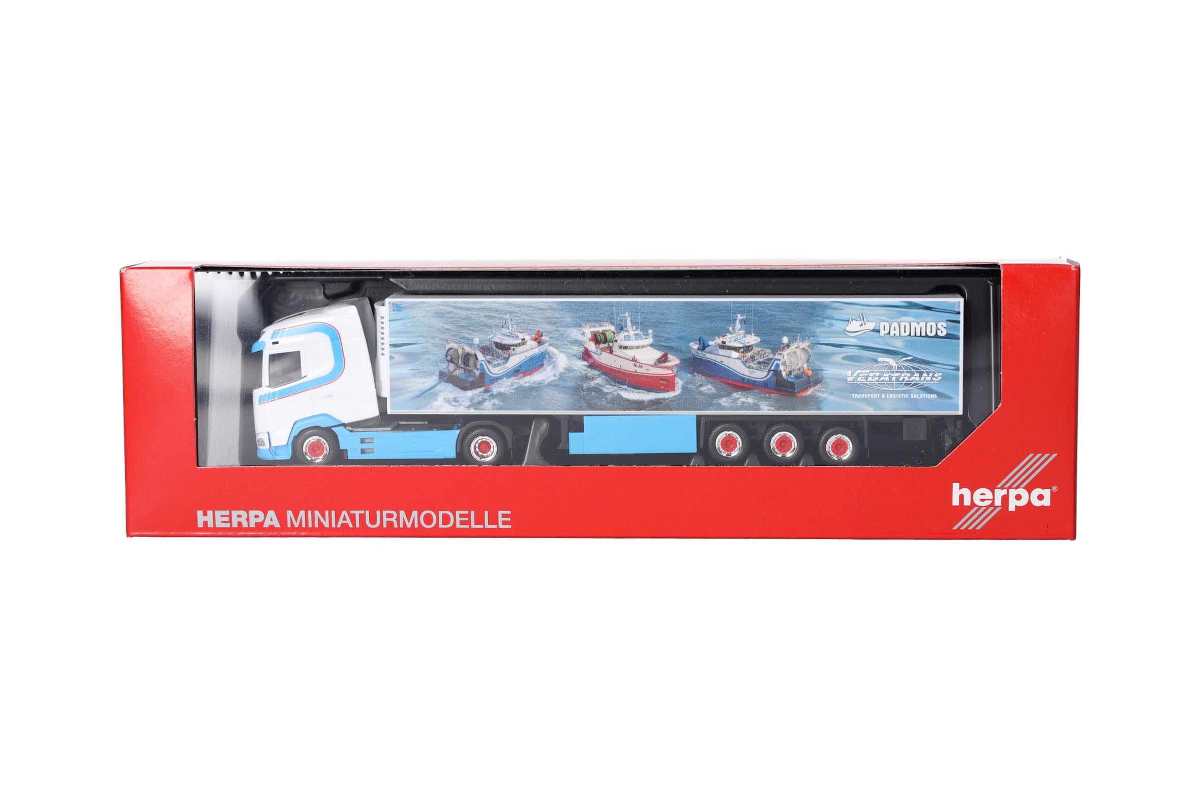 Herpa model ciężarówki DAF XG+ chłodnia zestaw siodłowy „Vebatrans” (Holandia/Urk), skala 1/87, model niemiecki, egzemplarz kolekcjonerski, figurka plastikowa