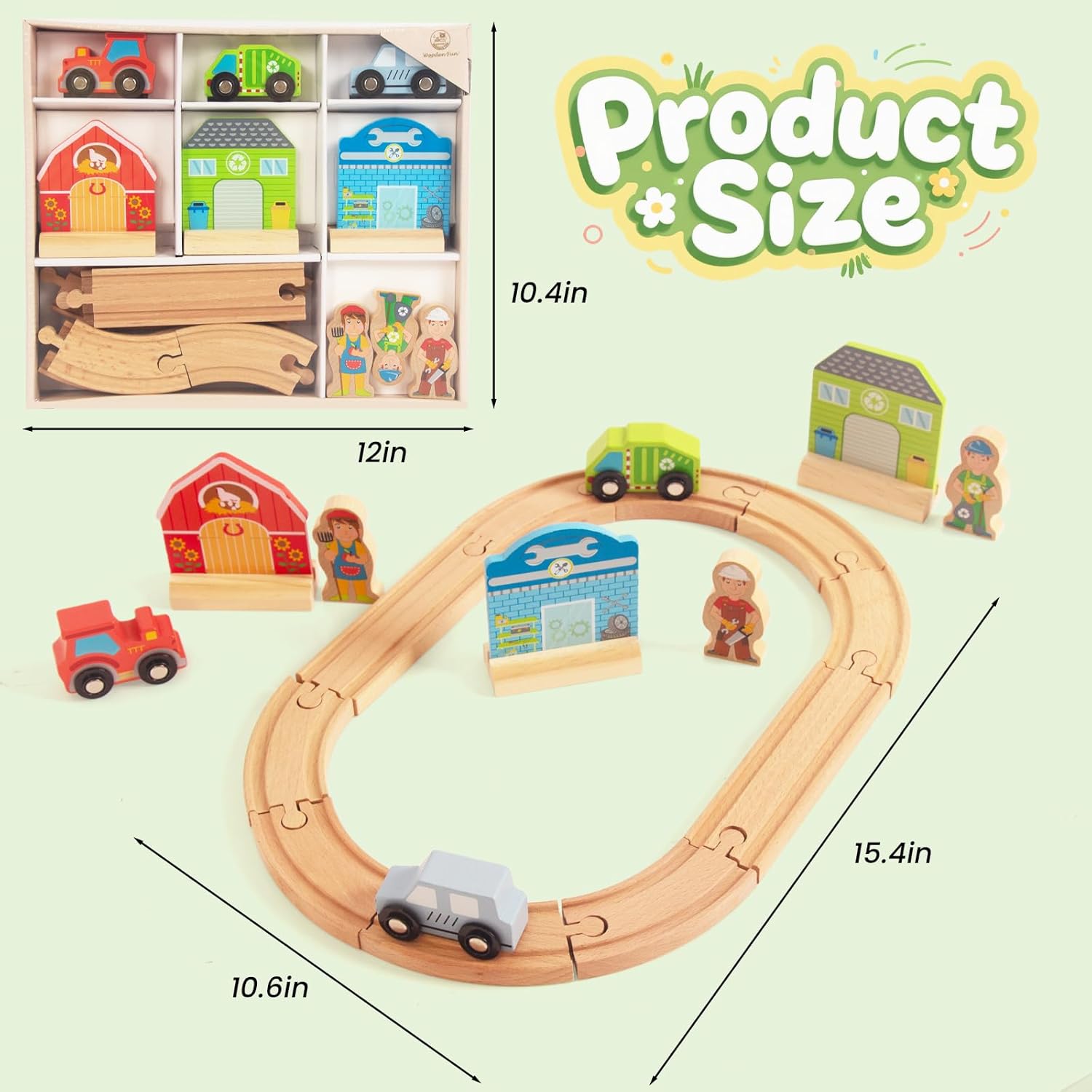 Wooden Train Set for Toddler, Wooden Tracks fits Thomas, fits Brio, fits Chuggington, fits Melissa and Doug - Expandable, Changeable Train Toy for 3 4 5 Years Old Girls & Boys (Farm) - Image 3