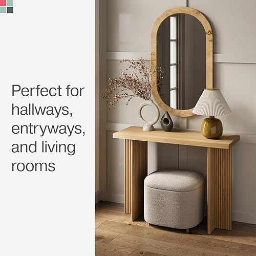 Vista 10 de Mesa consola acanalada, escritorio de entrada pequeño para espacios estrechos, decoración moderna del hogar de mediados de siglo, muebles de sala