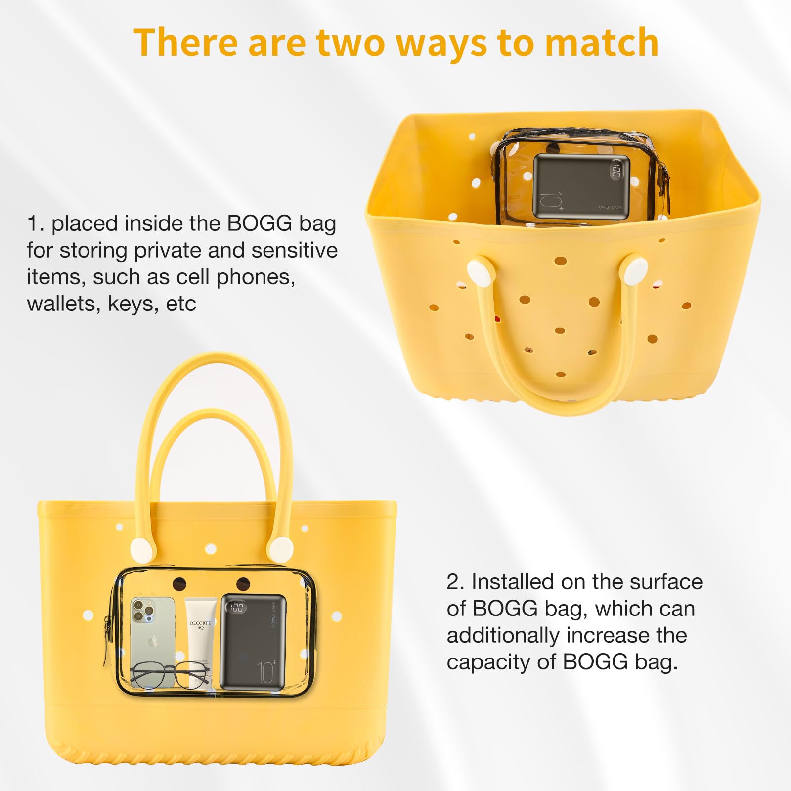 Qinyurj 4 packs Clear Bogg Bag Pouches for Bogg Bag Accessories Clear Beach Tote Bag Storage Travel Cosmetic Organizer (Black)