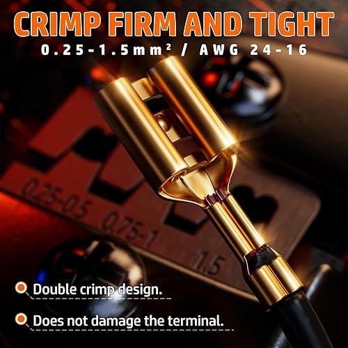 Miniatura 4 de PEBA Kit de herramientas de prensado de barril abierto, 14 tamaños de empalme rápido macho y hembra de conectores de pala de alambre y parte trasera